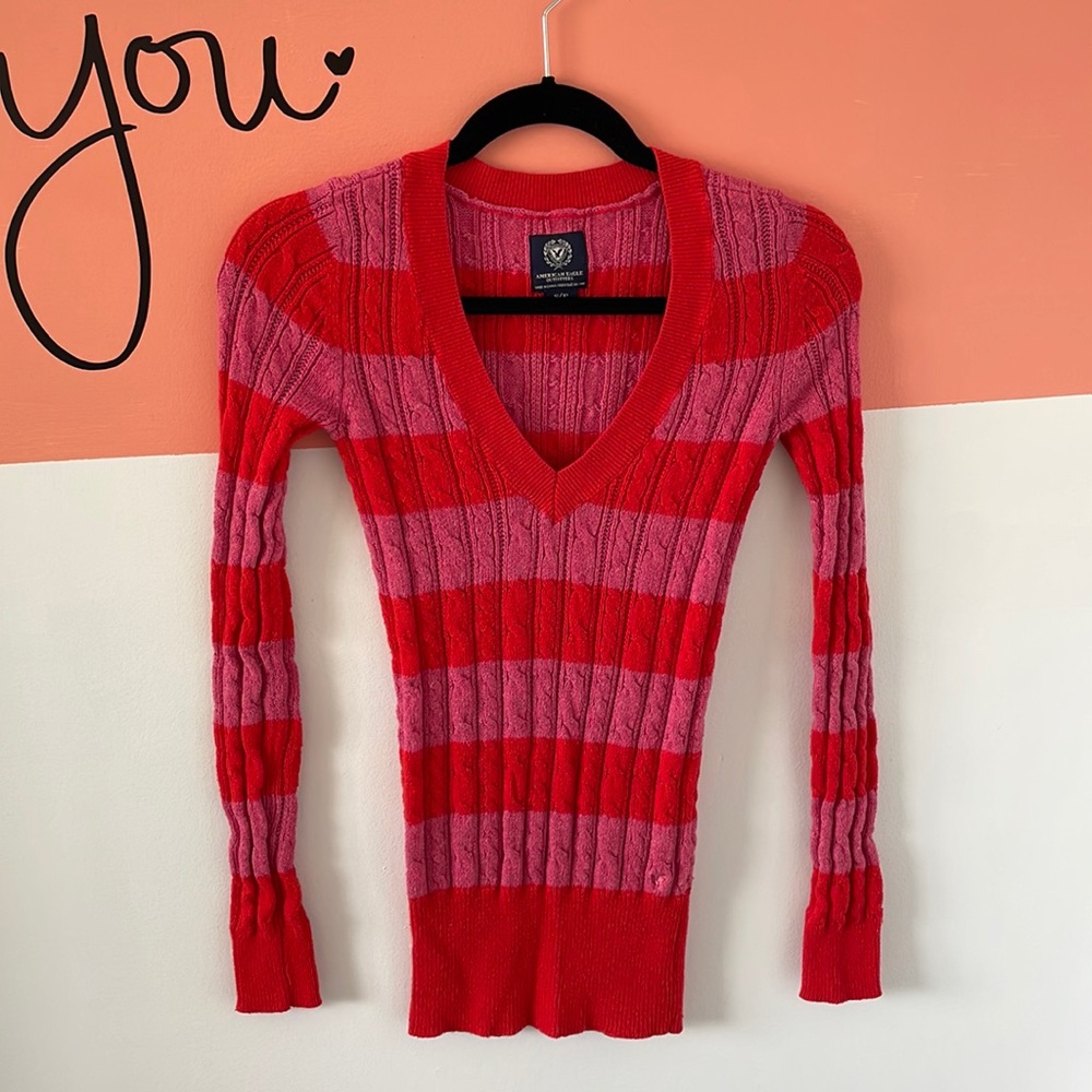 Pink & Red striped sweater